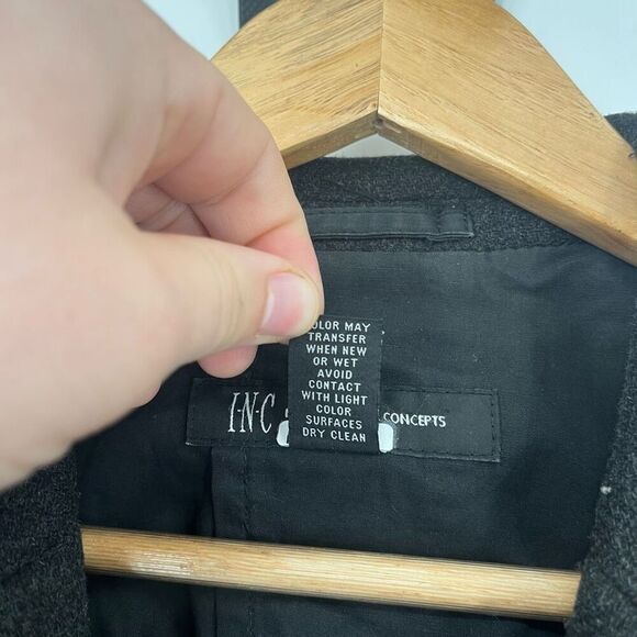 INC International Concepts Single Breasted Black Wool Blend Pea Coat Mens Large - Picture 6 of 8